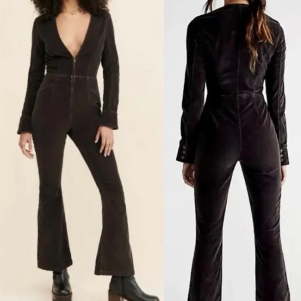 Free People X We The Free Jovi Corduroy Deep Plunge V Neck Zip Front Jumpsuit